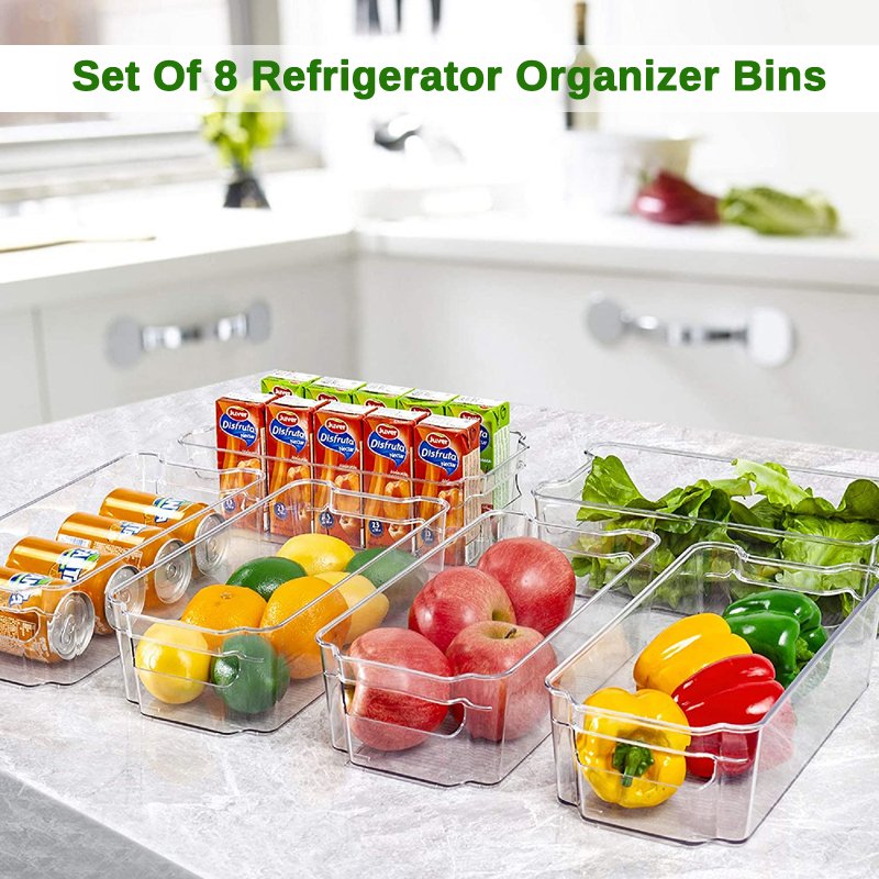 Professional Rectangle Stackable Container Glossy Clear Plastic Refrigerator Freezer Food Storage Bins for Organization
