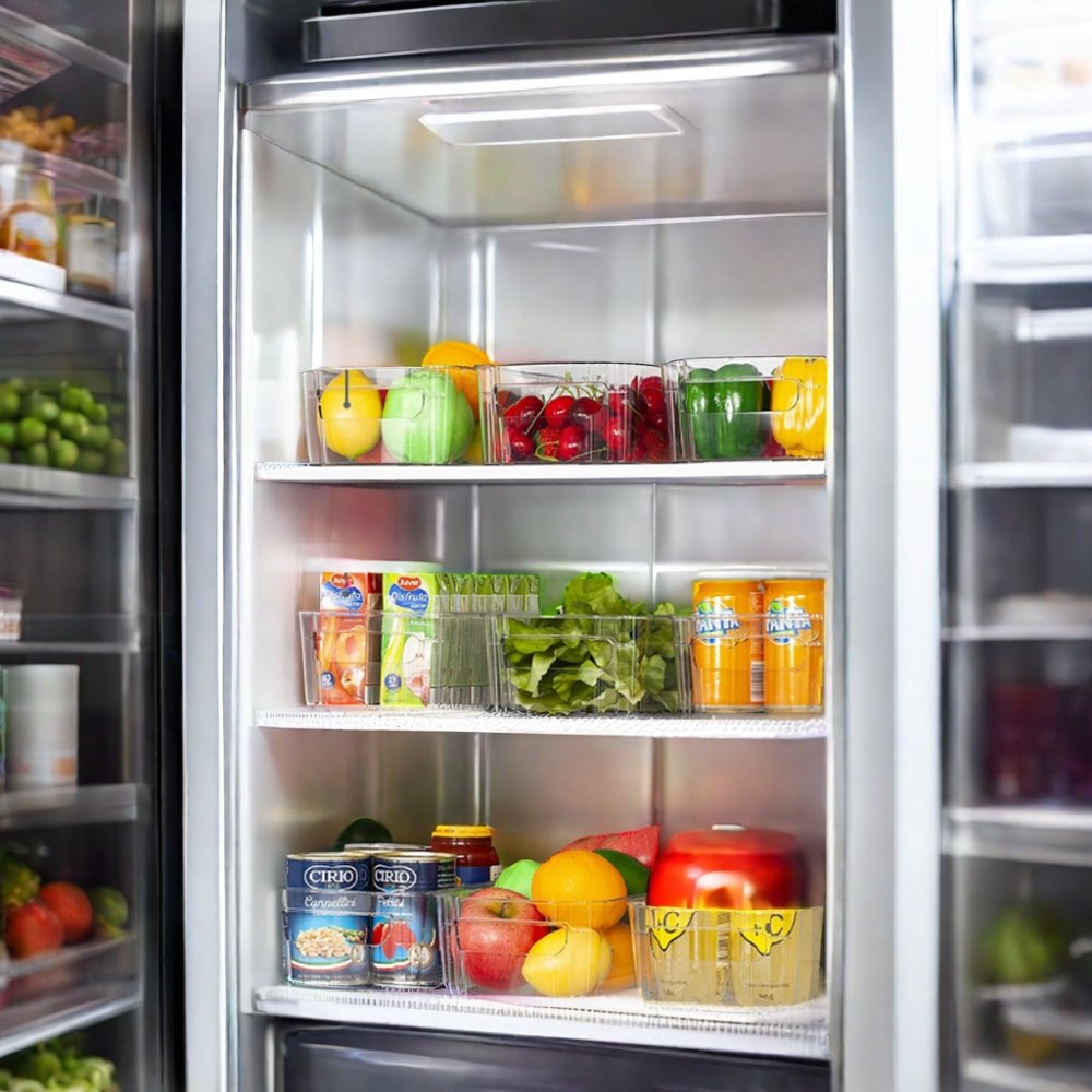 Professional Rectangle Stackable Container Glossy Clear Plastic Refrigerator Freezer Food Storage Bins for Organization