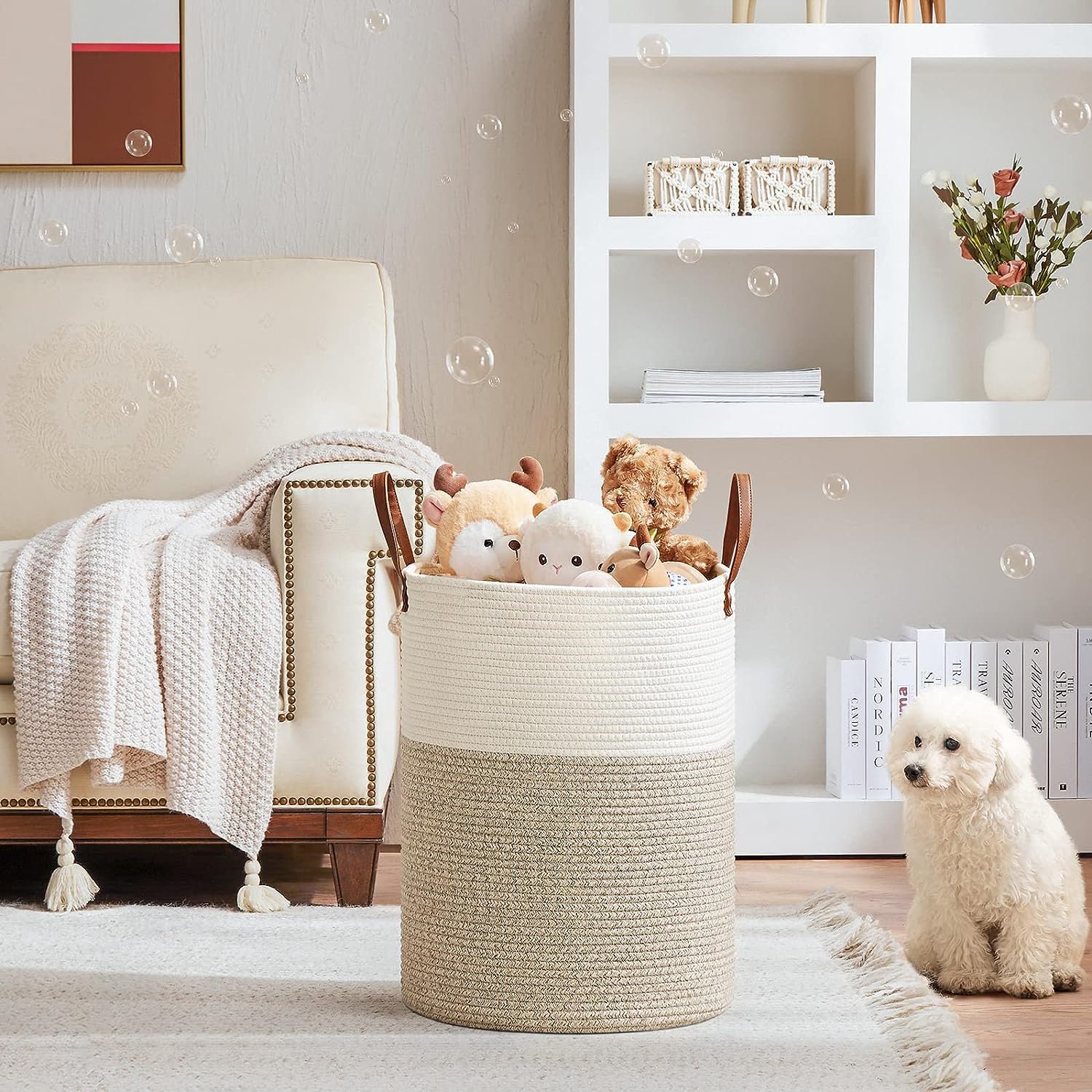 KUYUE Tall Laundry Basketfoldingeathnaturallcottone Woven Rope Storage Blanket Eco-friendly Foffice Dirty Clothes Hamper Use Bag