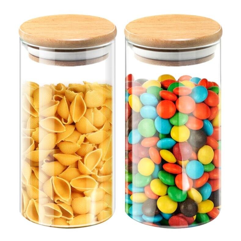 Clear Glass Jar spice glass jar Sealed Canister Food Storage Container for Loose Tea Coffee Bean Sugar Salt with Bamboo Lid