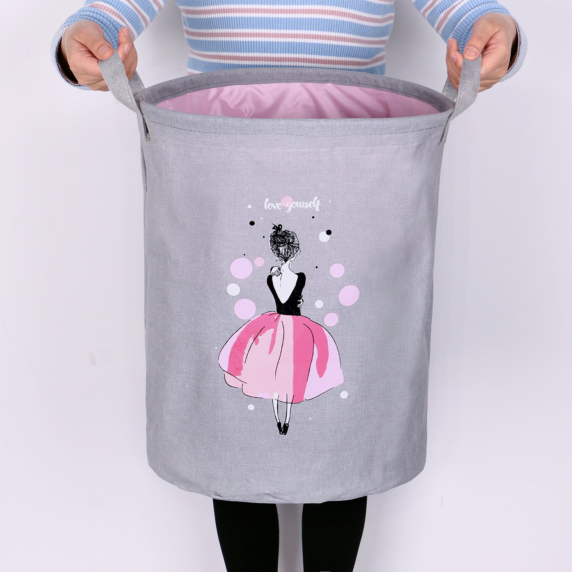 Cartoon print laundry storage basket waterproof cloth boxes for storage with rope foldable storage box with lid