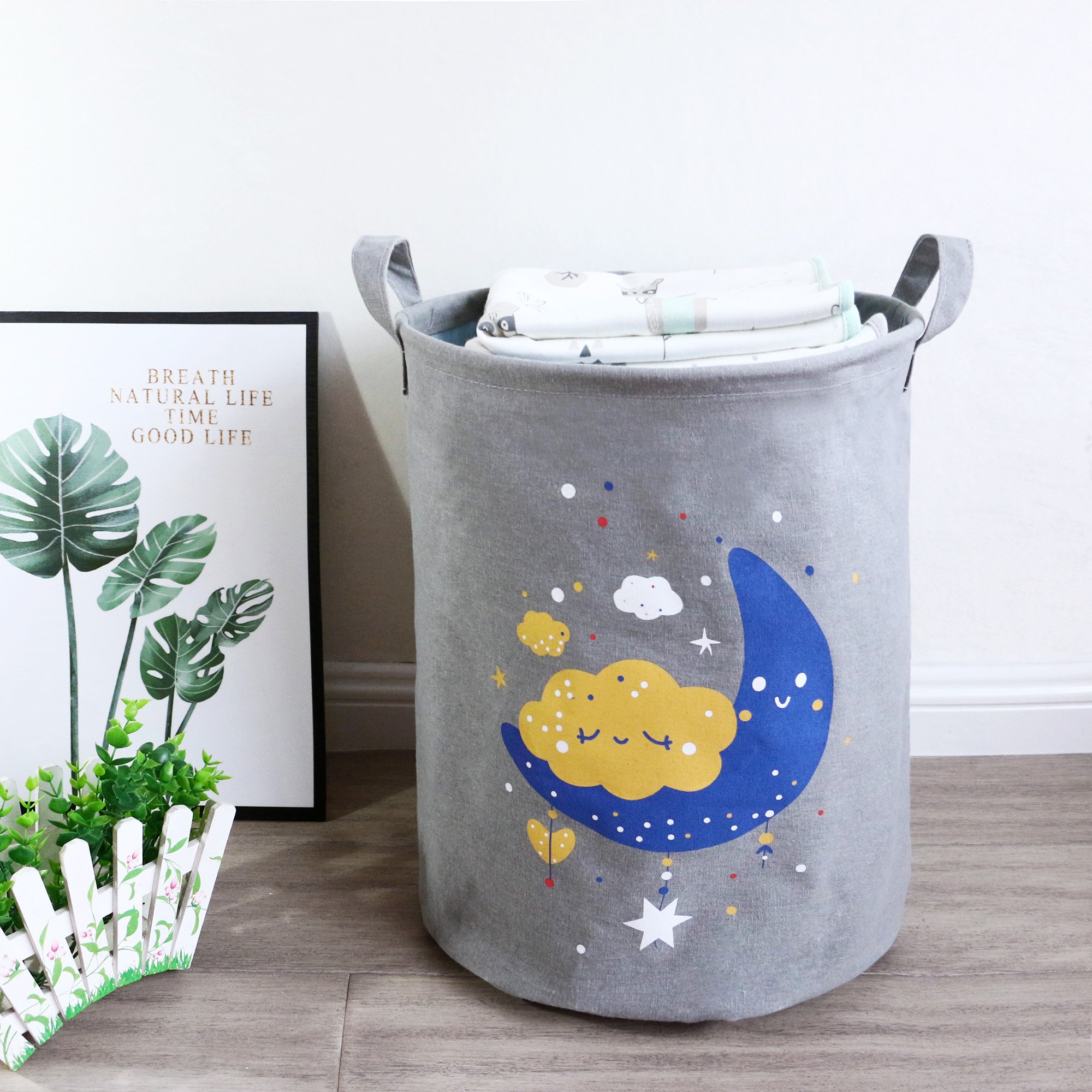 Cartoon print laundry storage basket waterproof cloth boxes for storage with rope foldable storage box with lid