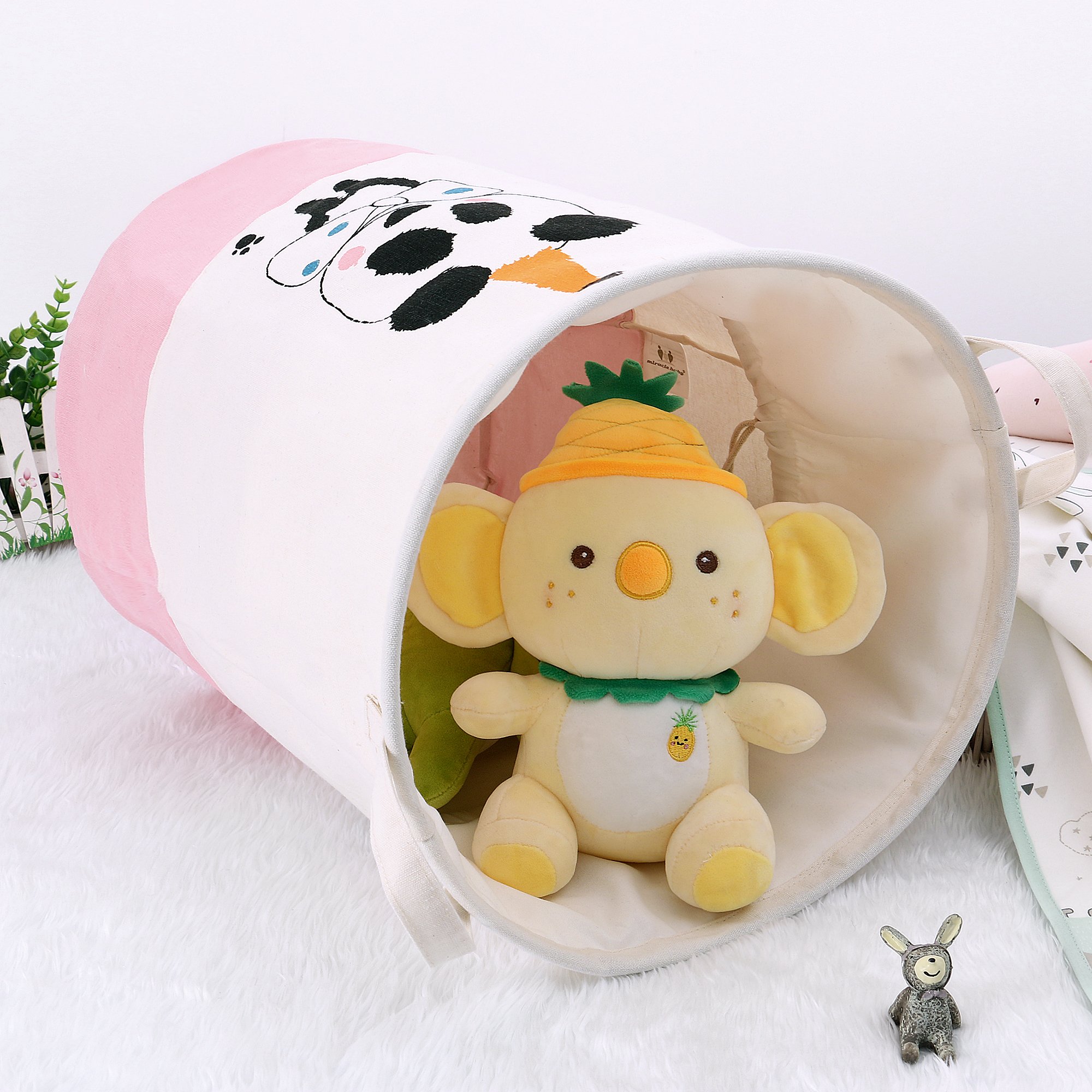 Cartoon print laundry storage basket waterproof cloth boxes for storage with rope foldable storage box with lid