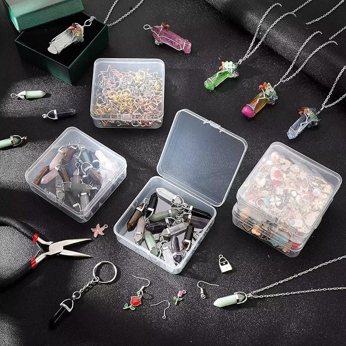 15 pcs Small Bead Organizers Plastic Cases Mini Clear Bead Storage Containers Transparent Boxes with Hinged Lid Clear Craft Case
