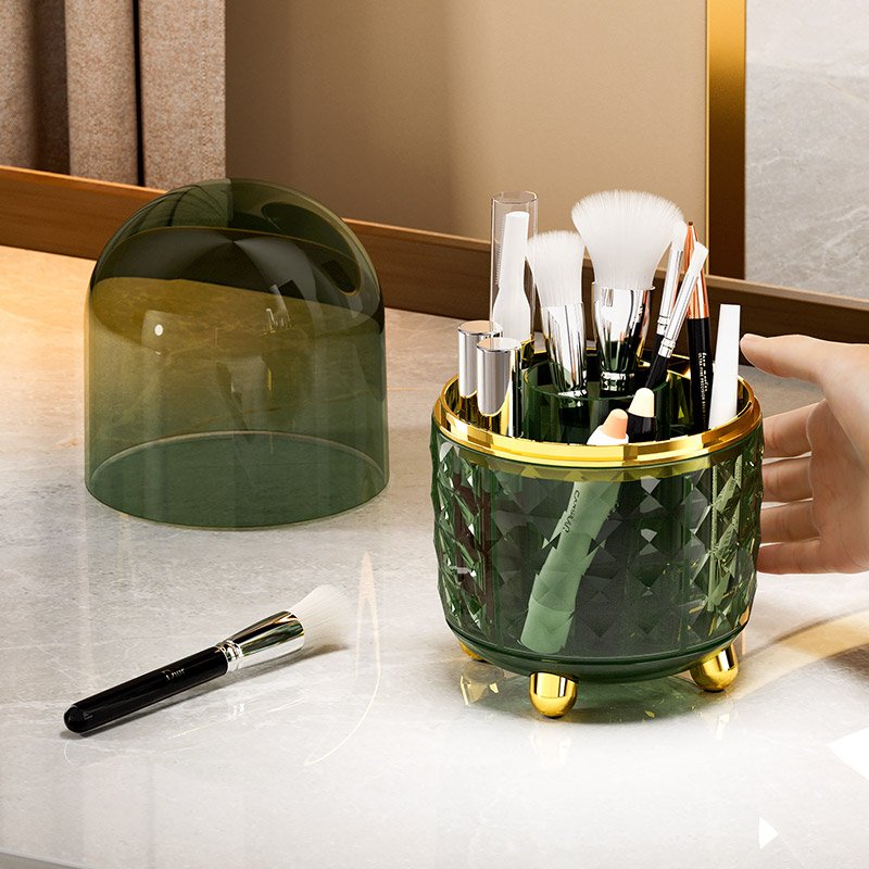 360 Degree Clear Dressing Table Desk Organizer Container Holder Rack Eyeliner Eyebrow Pencil Cosmetic Makeup Brushes Storage Box