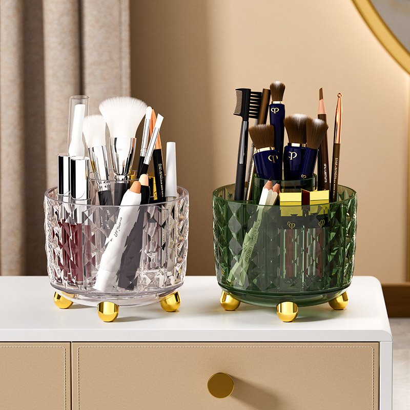 360 Degree Clear Dressing Table Desk Organizer Container Holder Rack Eyeliner Eyebrow Pencil Cosmetic Makeup Brushes Storage Box