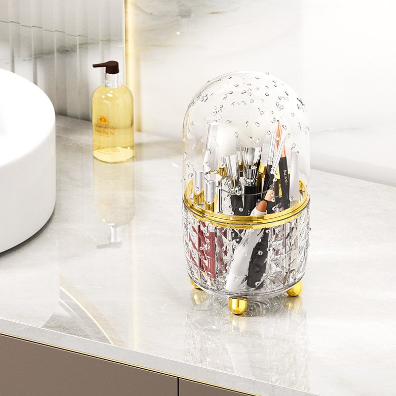 360 Degree Clear Dressing Table Desk Organizer Container Holder Rack Eyeliner Eyebrow Pencil Cosmetic Makeup Brushes Storage Box