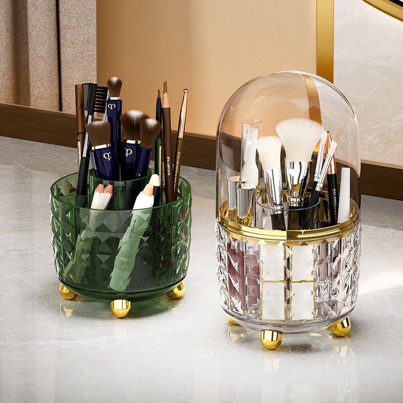360 Degree Clear Dressing Table Desk Organizer Container Holder Rack Eyeliner Eyebrow Pencil Cosmetic Makeup Brushes Storage Box