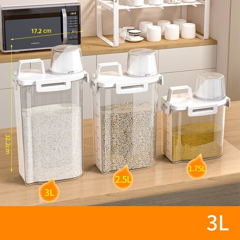 Hot Sale 3L Multifunction Kitchen Food Dispenser Plastic Sealed Grain Jar with Handle Airtight Cereal Dispenser For Rice Flour