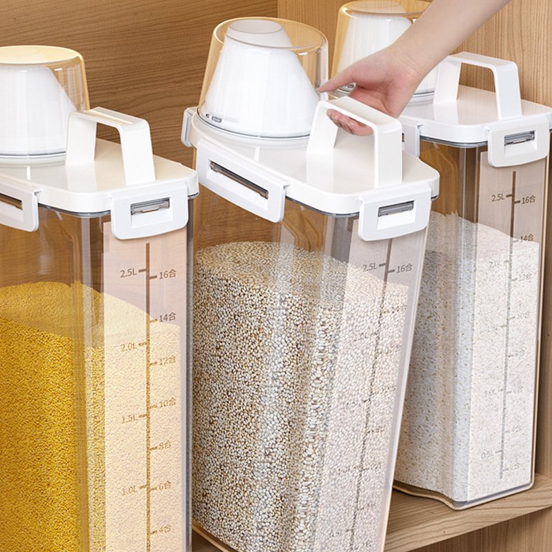 Hot Sale 3L Multifunction Kitchen Food Dispenser Plastic Sealed Grain Jar with Handle Airtight Cereal Dispenser For Rice Flour