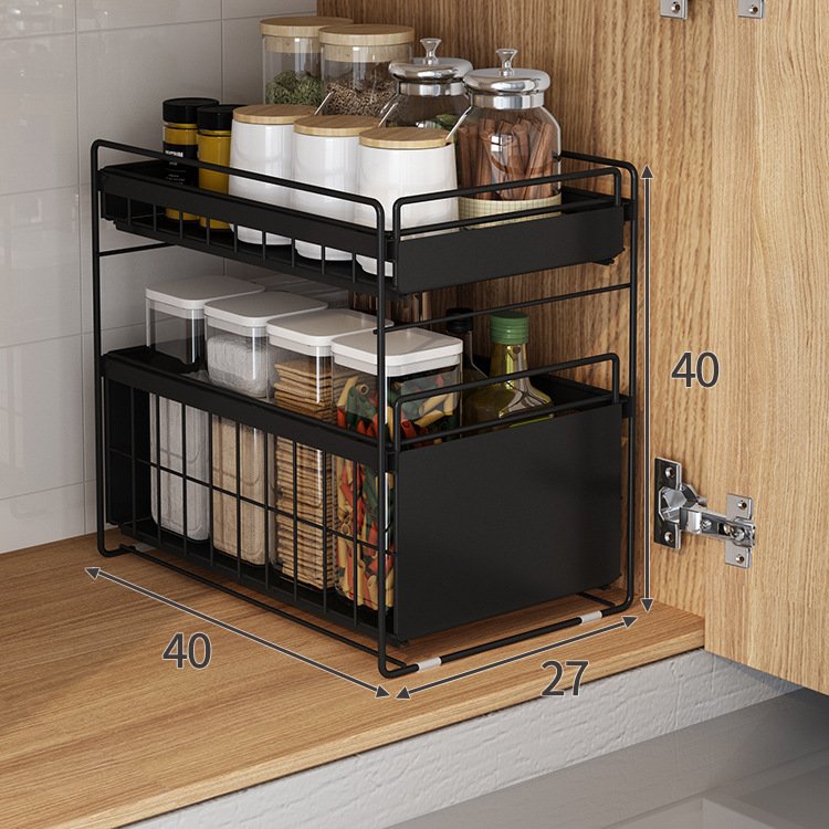 New 2-layer metal table foldable spice rack organizer storage box with drawer