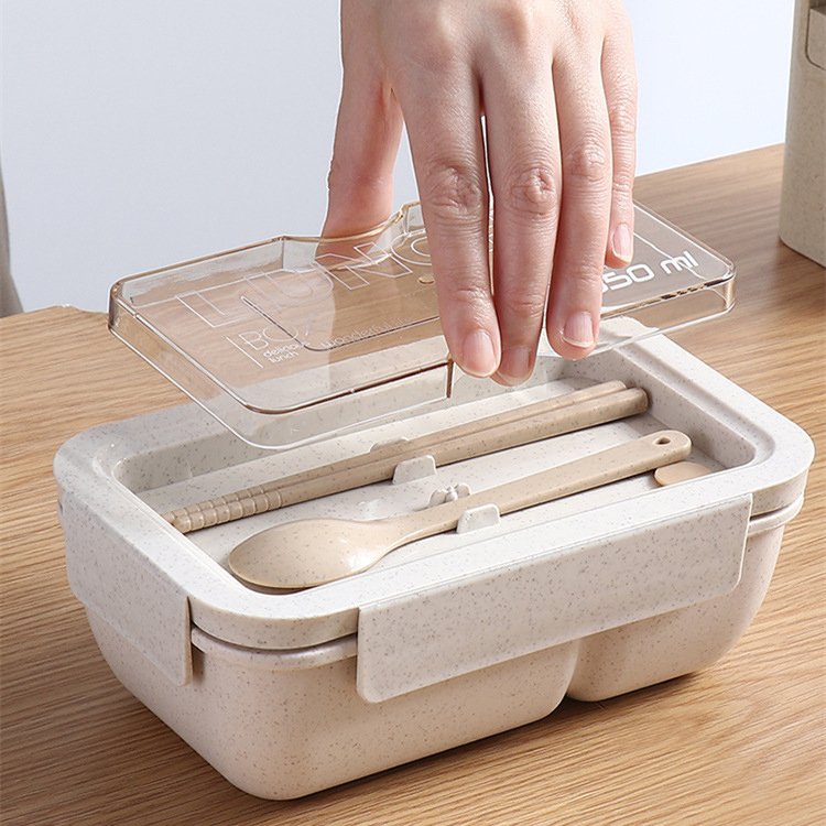 Portable Microwave Safe 2 Compartments Bento Lunch Box Wheat Straw Bento Box for Meal Prep Food Storage