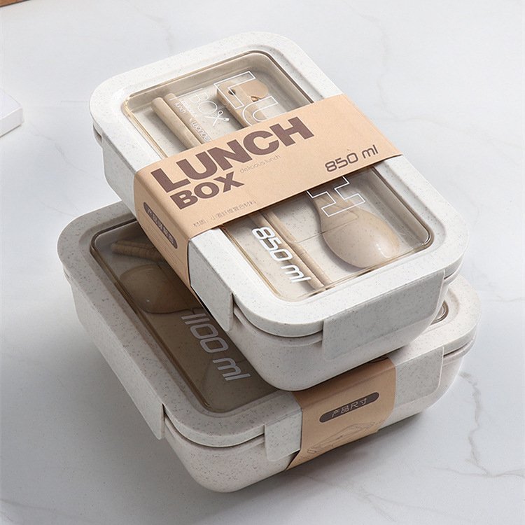 Portable Microwave Safe 2 Compartments Bento Lunch Box Wheat Straw Bento Box for Meal Prep Food Storage