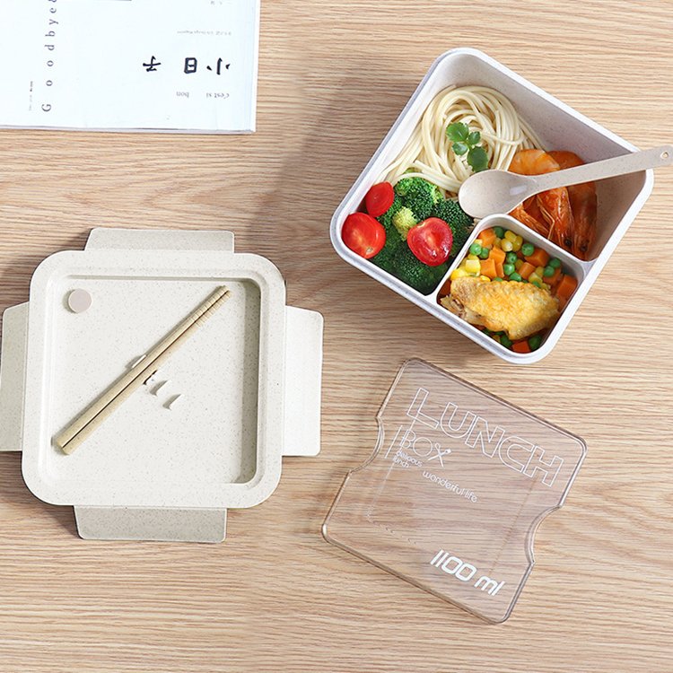 Portable Microwave Safe 2 Compartments Bento Lunch Box Wheat Straw Bento Box for Meal Prep Food Storage