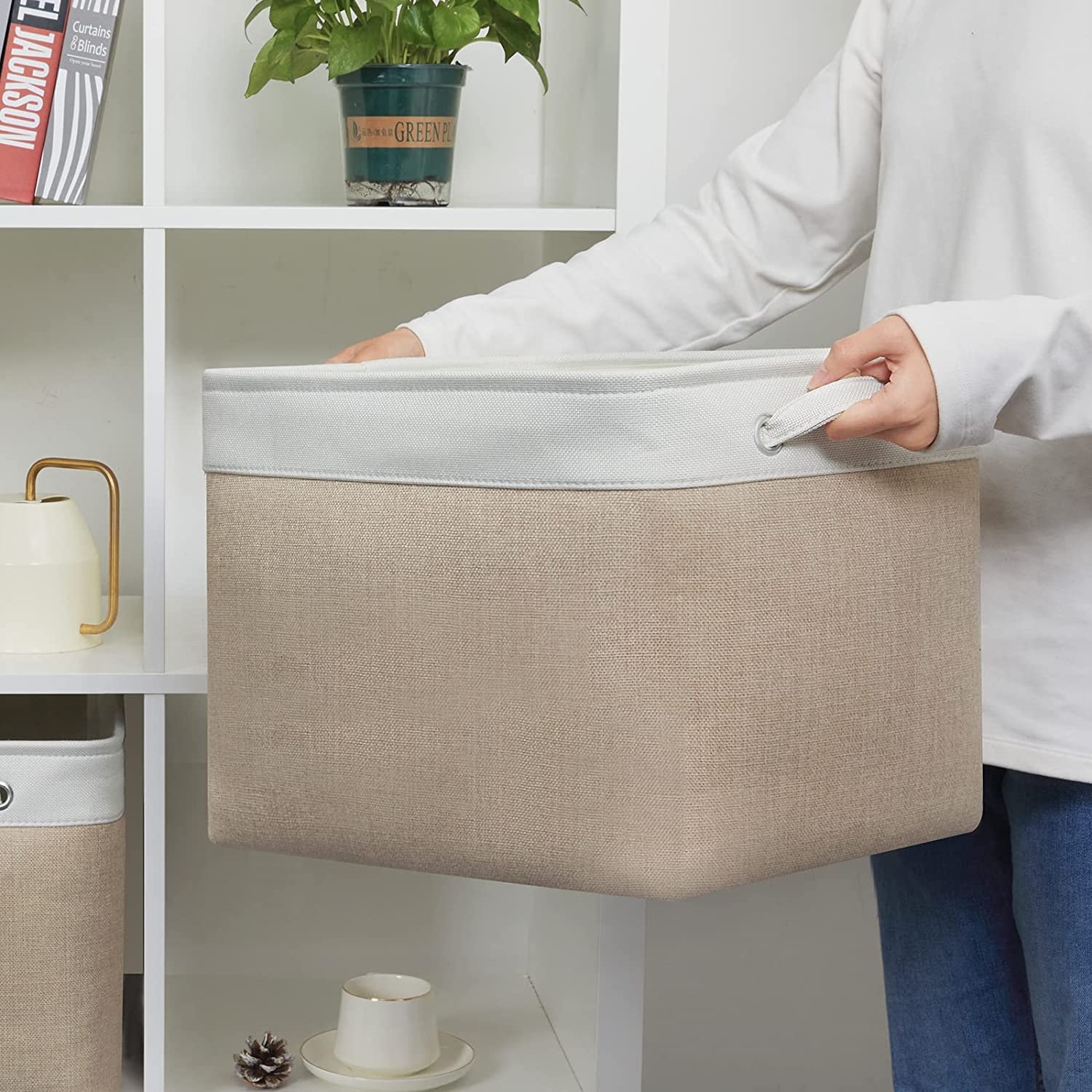 KUYUE Modern Rectangle Folding Storage Basket White Collapsible Toy Organizer and Clothing Bag Manual Foldable Storage Box