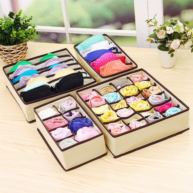 Multiple Colors Lingerie Underwear Storage Boxes Four-Piece Socks Storage Box Fabric Home Bra Organizer