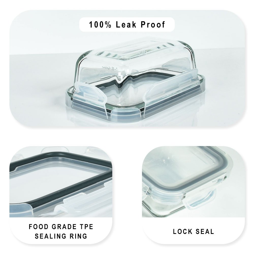 High quality Lock Lid Tempered Glass Kitchenware Food Container Microwave Oven Bowl Set Mini Storage Box For Storage