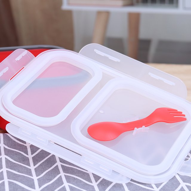 2 Compartment Collapsible Silicone Foldable Silicone bento Lunch box kids with Lid microwave Food Storage Container
