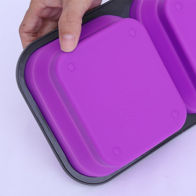 2 Compartment Collapsible Silicone Foldable Silicone bento Lunch box kids with Lid microwave Food Storage Container