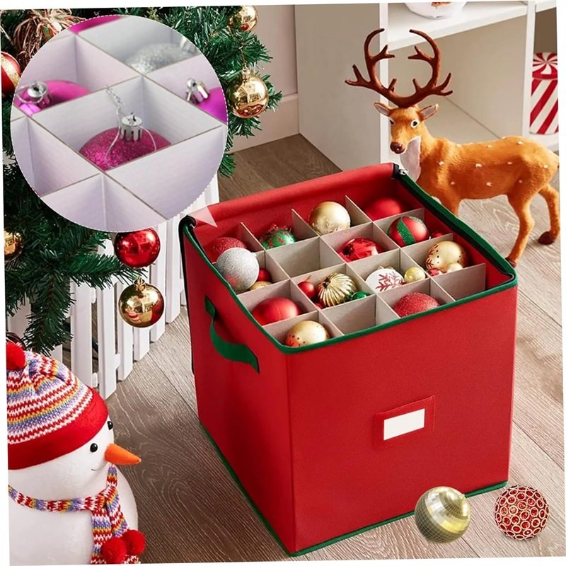 Premium Red Foldable Cube Christmas Ornament Storage Box Christmas storage bins with lid
