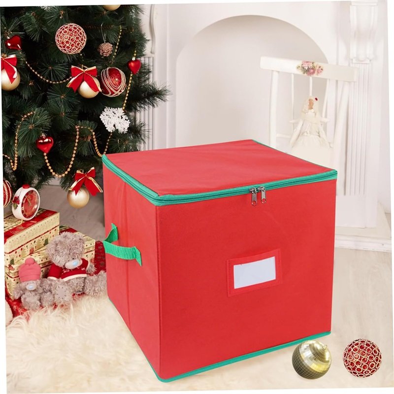 Premium Red Foldable Cube Christmas Ornament Storage Box Christmas storage bins with lid