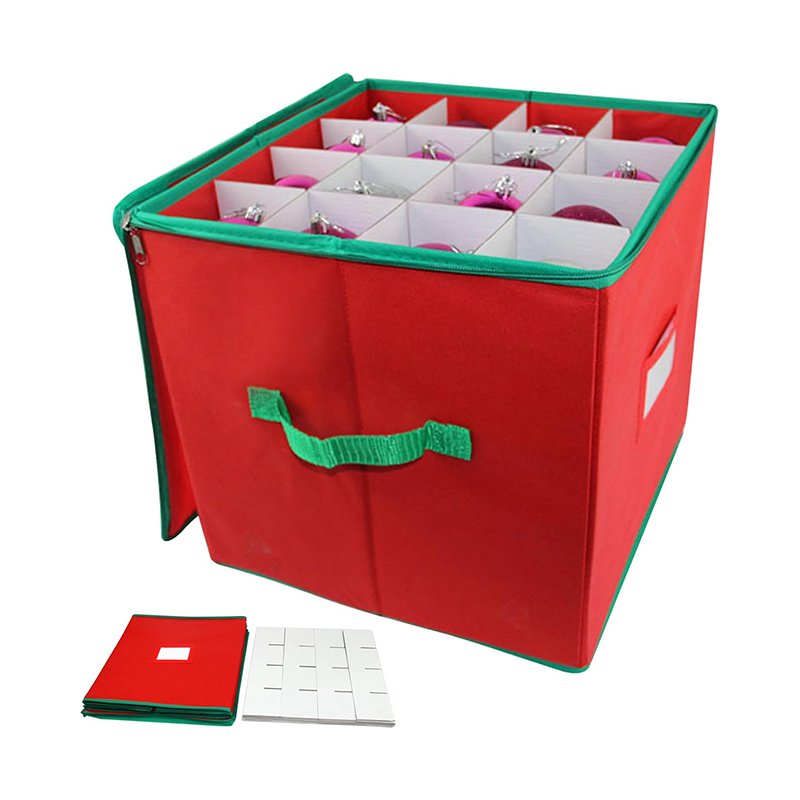 Premium Red Foldable Cube Christmas Ornament Storage Box Christmas storage bins with lid