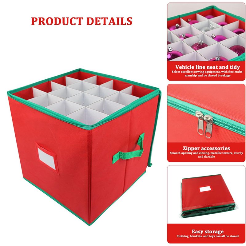 Premium Red Foldable Cube Christmas Ornament Storage Box Christmas storage bins with lid