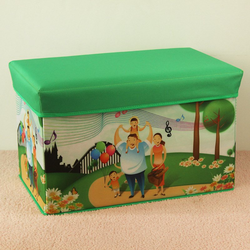 Customized cartoon pattern kids printing oxford cloth foldable storage ottoman