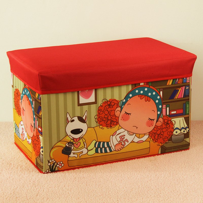 Customized cartoon pattern kids printing oxford cloth foldable storage ottoman
