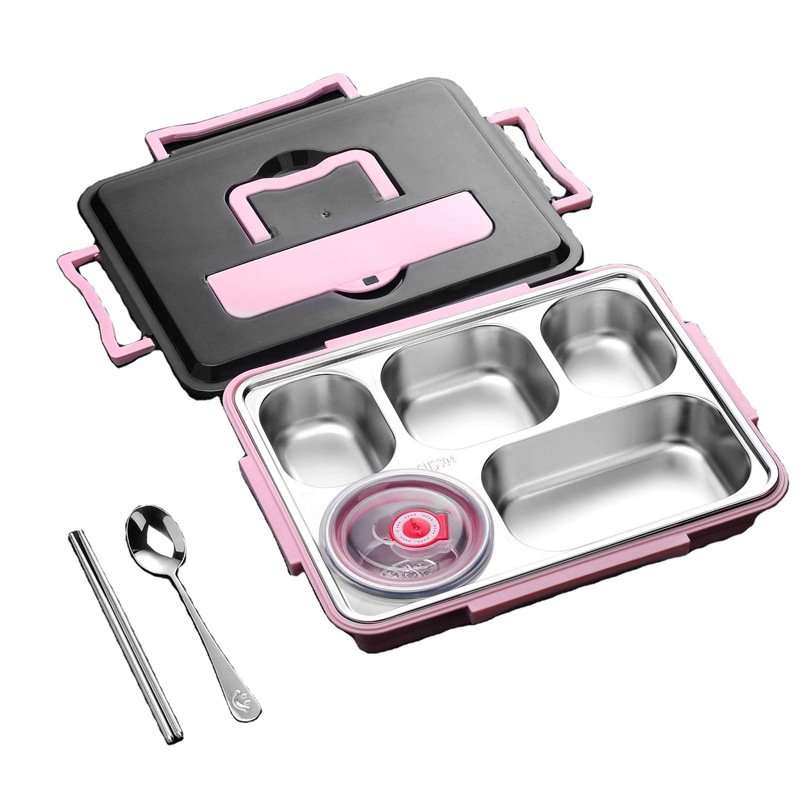 Adults custom 5 compartment picnic food container big stainless steel tiffin carrier thermal lunch box for school kids office
