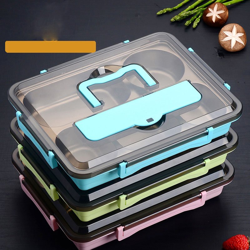 Adults custom 5 compartment picnic food container big stainless steel tiffin carrier thermal lunch box for school kids office