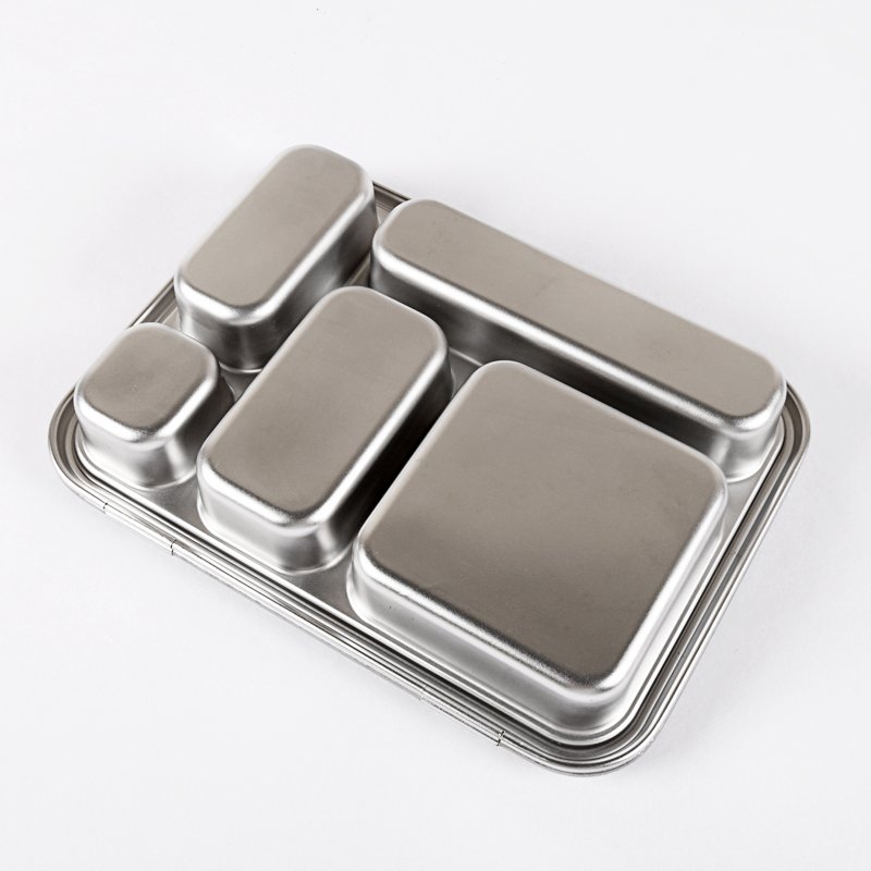 wholesale food storage custom 5 compartment silicone lid stainless steel bento lunch box for school with nylon buckle