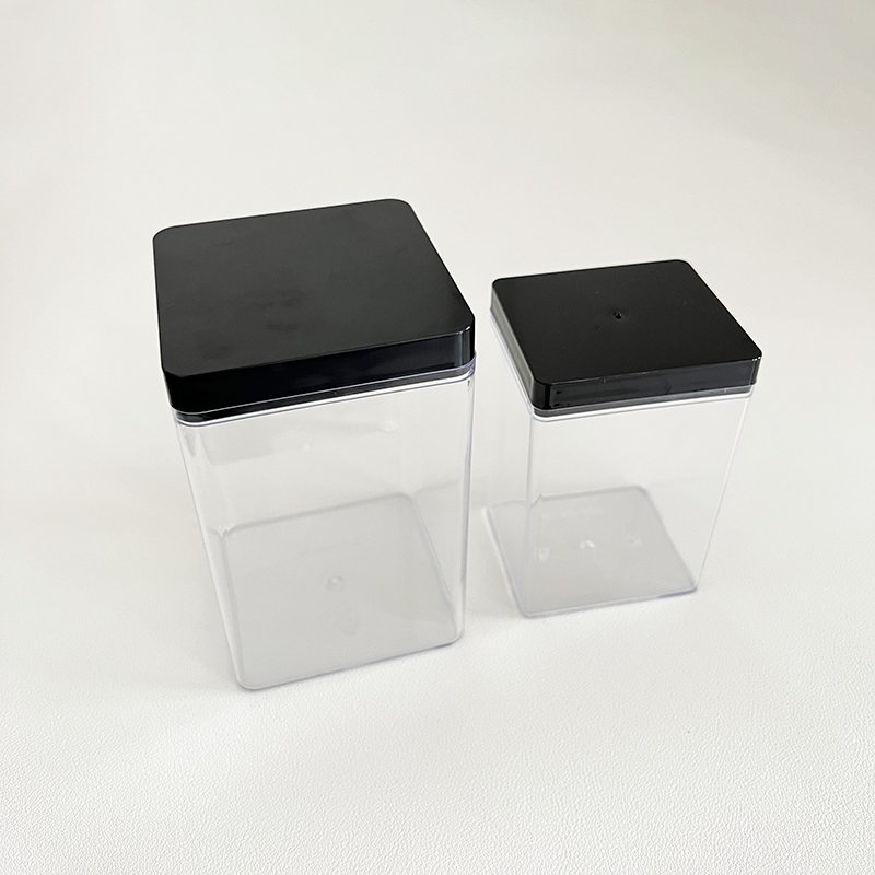 Hot PS hard plastic high transparent material Sealed food storage Black lid 500ml Clear plastic box Dessert packaging