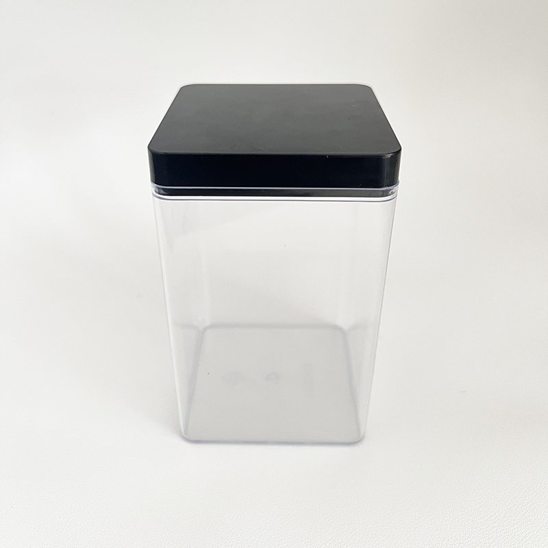 Hot PS hard plastic high transparent material Sealed food storage Black lid 500ml Clear plastic box Dessert packaging