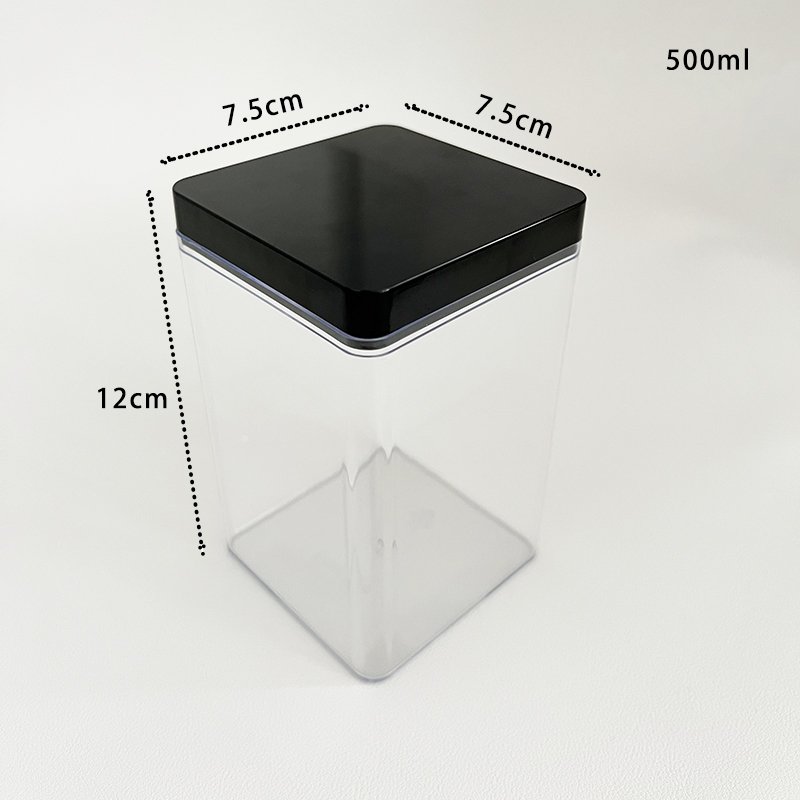 Hot PS hard plastic high transparent material Sealed food storage Black lid 500ml Clear plastic box Dessert packaging