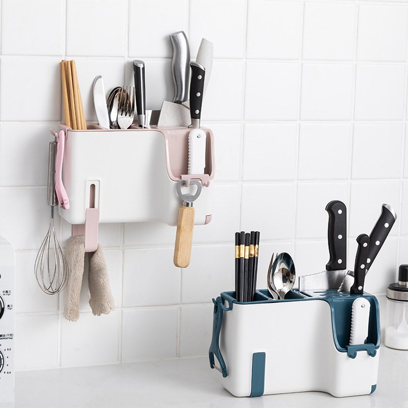 Multifunction Kitchen Storage Rack Wall-mounted Tableware Drying Rack Chopsticks Organizer Cutlery Storage Box