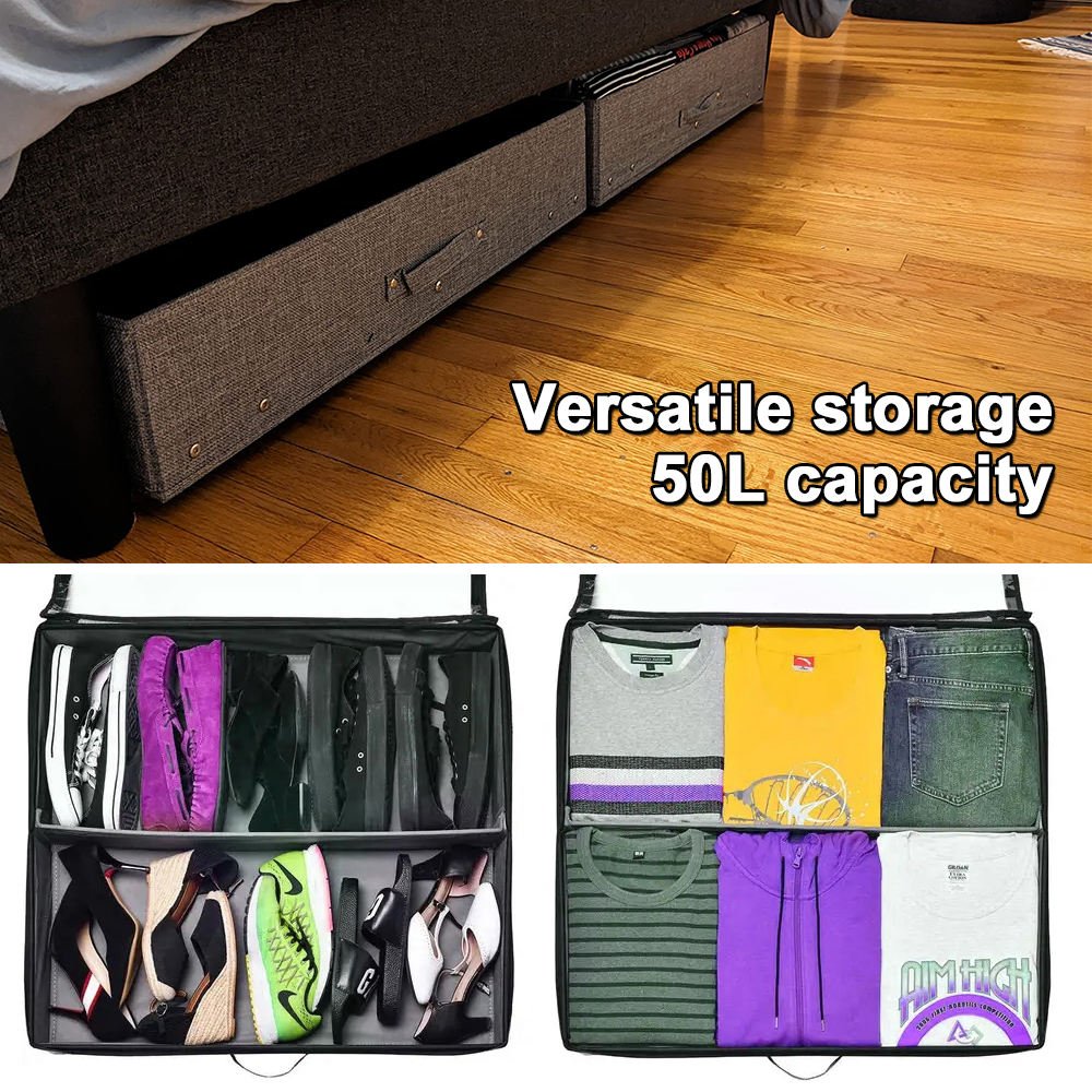 Non Woven Under Bed Storage Boxes With Reinforced Handles Foldable Underbed Storage Bags With Wheel