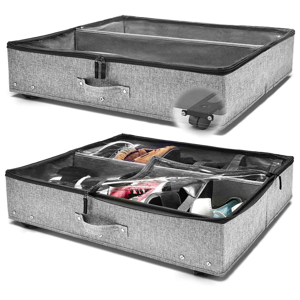 Non Woven Under Bed Storage Boxes With Reinforced Handles Foldable Underbed Storage Bags With Wheel