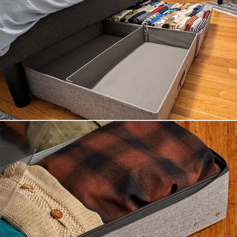 Non Woven Under Bed Storage Boxes With Reinforced Handles Foldable Underbed Storage Bags With Wheel
