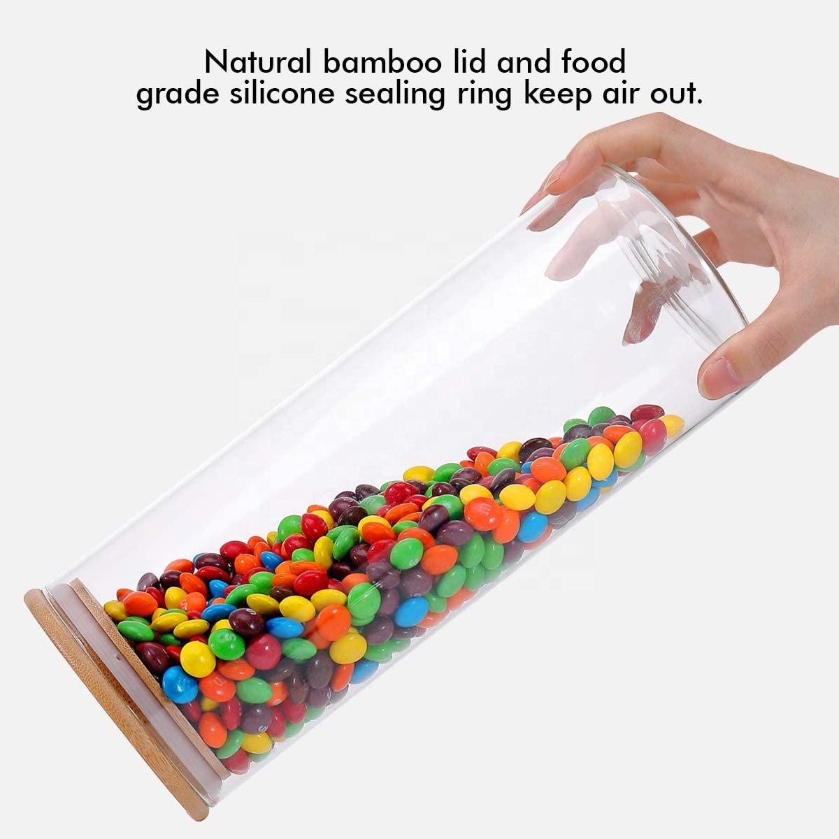 Glass Storage Jars with Sealed Bamboo Lids,Clear Glass Bulk Food Storage Canister for Serving Tea, Coffee, Spice, Candy, Cookie