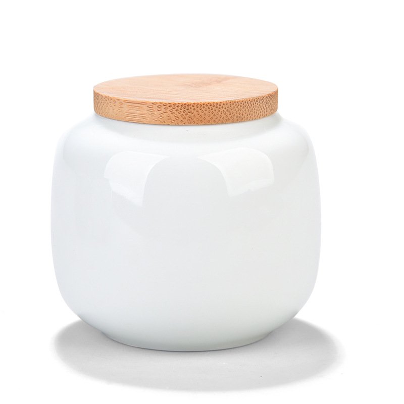 food grade round kitchen spice tea tins 14oz sublimation amber vacuum air tight sets bottles ceramic storage jar bamboo lid