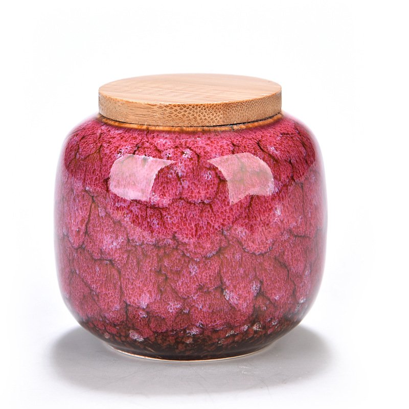 food grade round kitchen spice tea tins 14oz sublimation amber vacuum air tight sets bottles ceramic storage jar bamboo lid