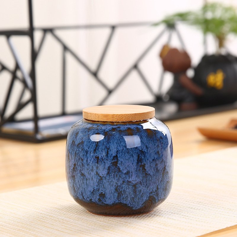 food grade round kitchen spice tea tins 14oz sublimation amber vacuum air tight sets bottles ceramic storage jar bamboo lid