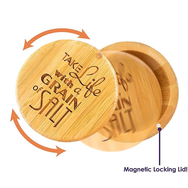 in stock natural storage box with magnetic swivel lid salt container bamboo jar salt cellar
