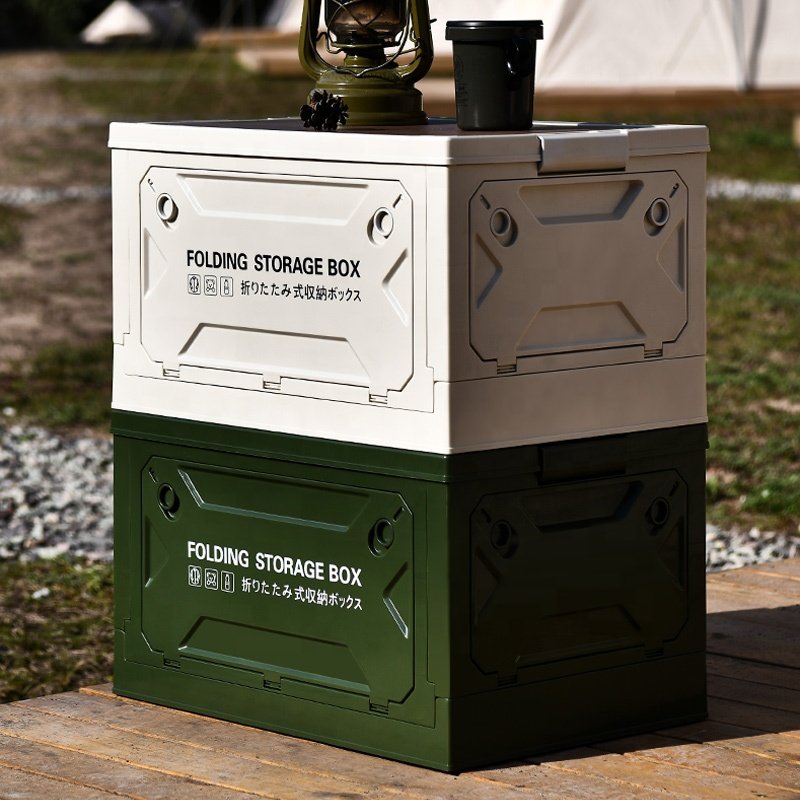 Wholesale Custom OEM & ODM Plastic Folding Storage Box Container Outdoor Camping Storage Box with Wooden Lid