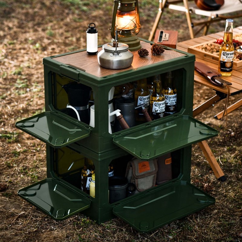 Wholesale Custom OEM & ODM Plastic Folding Storage Box Container Outdoor Camping Storage Box with Wooden Lid