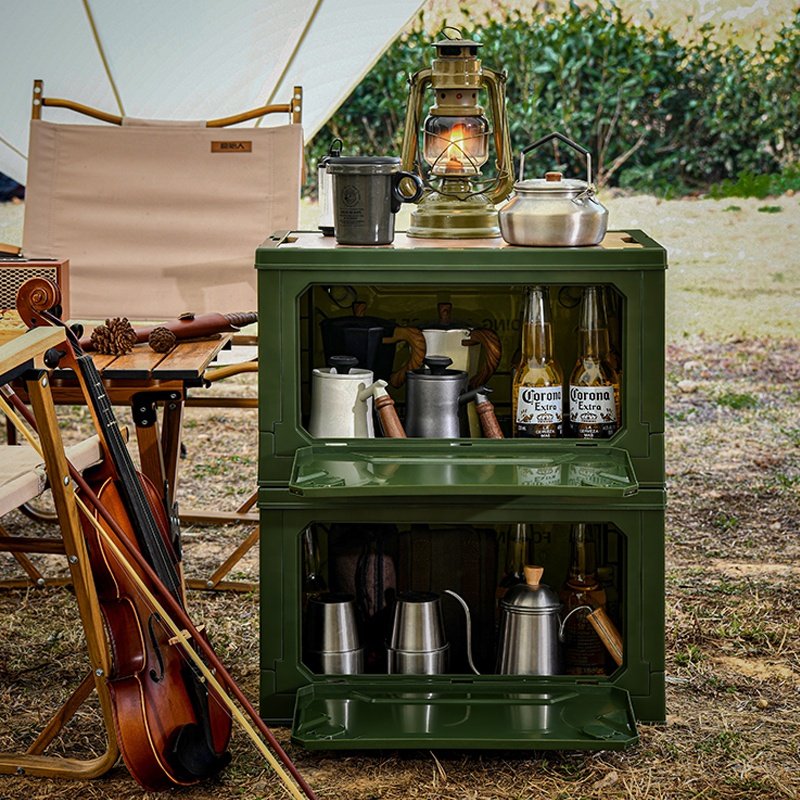 Wholesale Custom OEM & ODM Plastic Folding Storage Box Container Outdoor Camping Storage Box with Wooden Lid