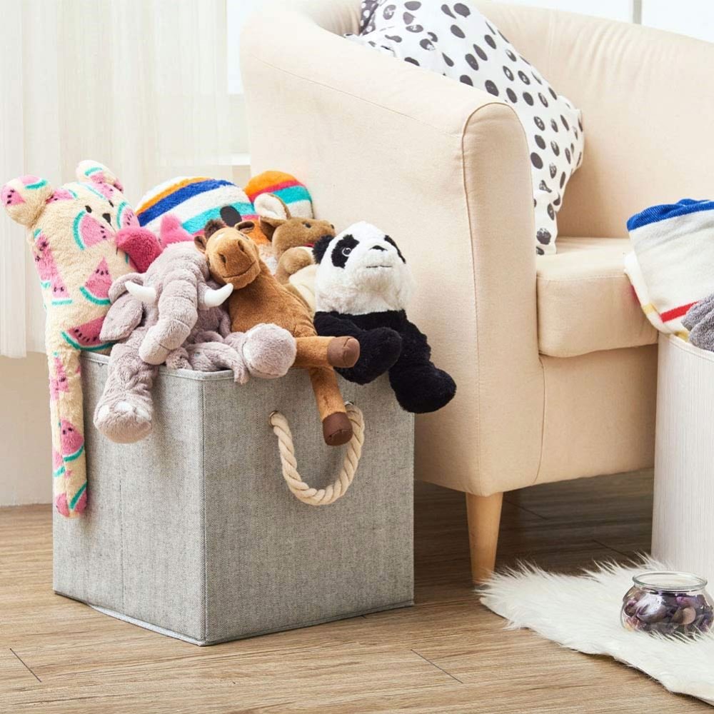 Fabric Storage Cube Bins with cotton storage box Handle collapsible canvas storage bins Organizer set of 4