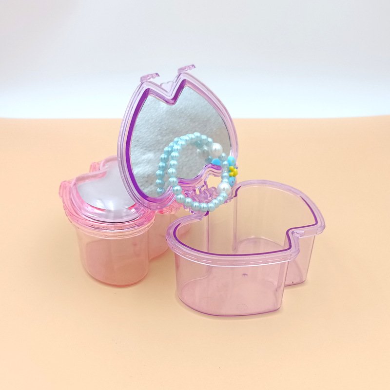 New style butterfly heart shape plastic kids cosmetic jewelry storage box with mirror candy desktop boxes for earrings rings
