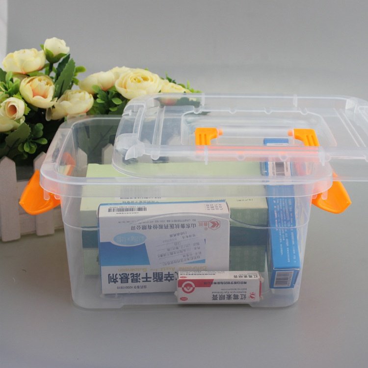 Plastic transparent portable storage box with cover sorting box block toys junk food storage box